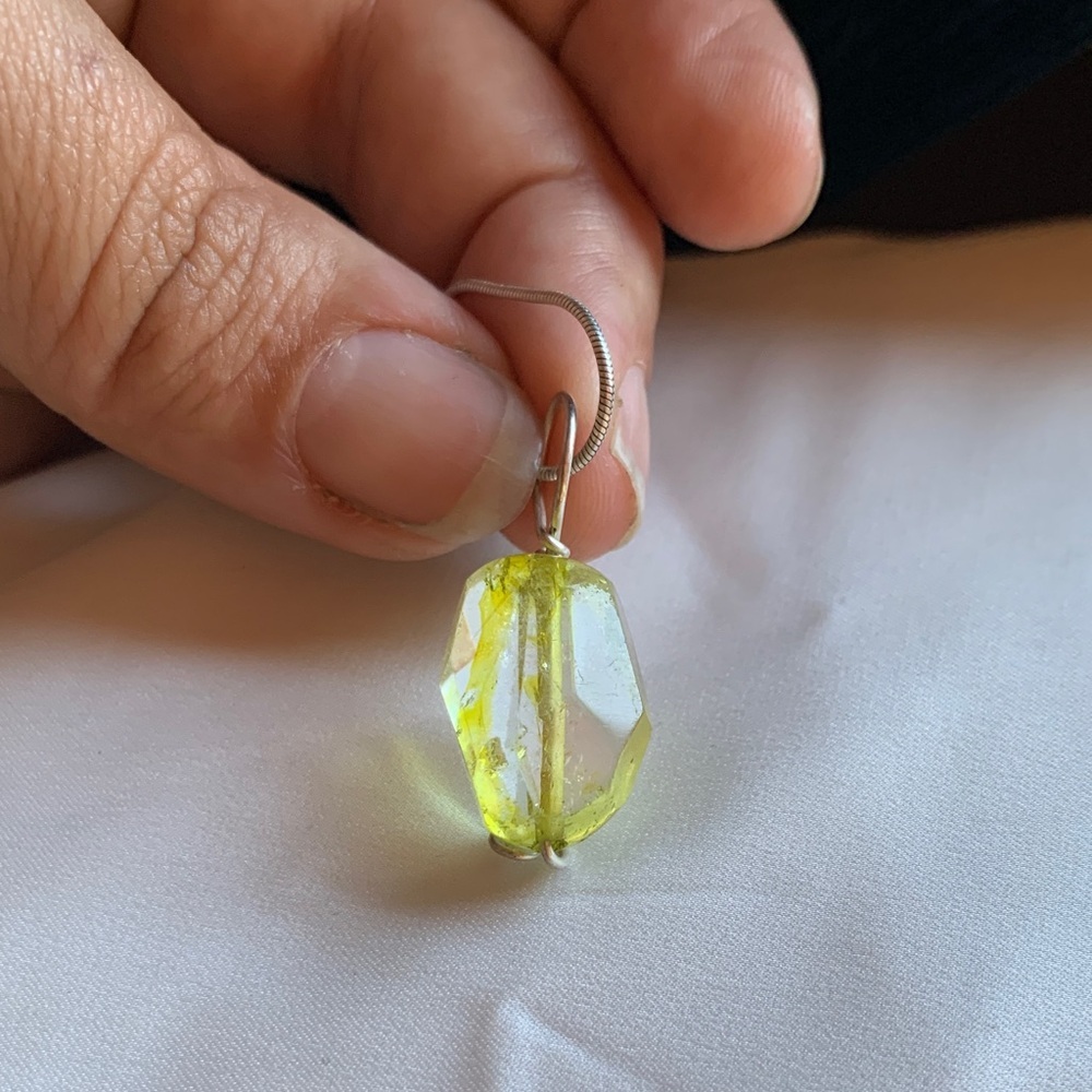 Raw Lime Quartz Gemstone Sterling Silver Wire Wrapped Pendant